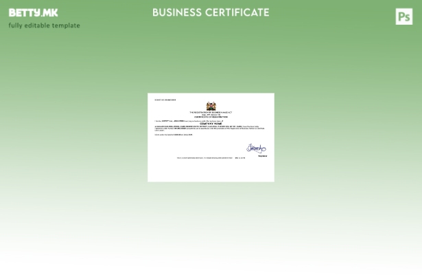 Модерен стил Кенија сертификат за регистрација Шаблон за Word и PDF